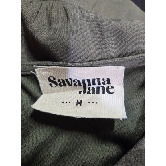 Savanna‎ Jane Olive Green Floral Embroidered Tiered Ruffle Dress Size Medium - Picture 6 of 8